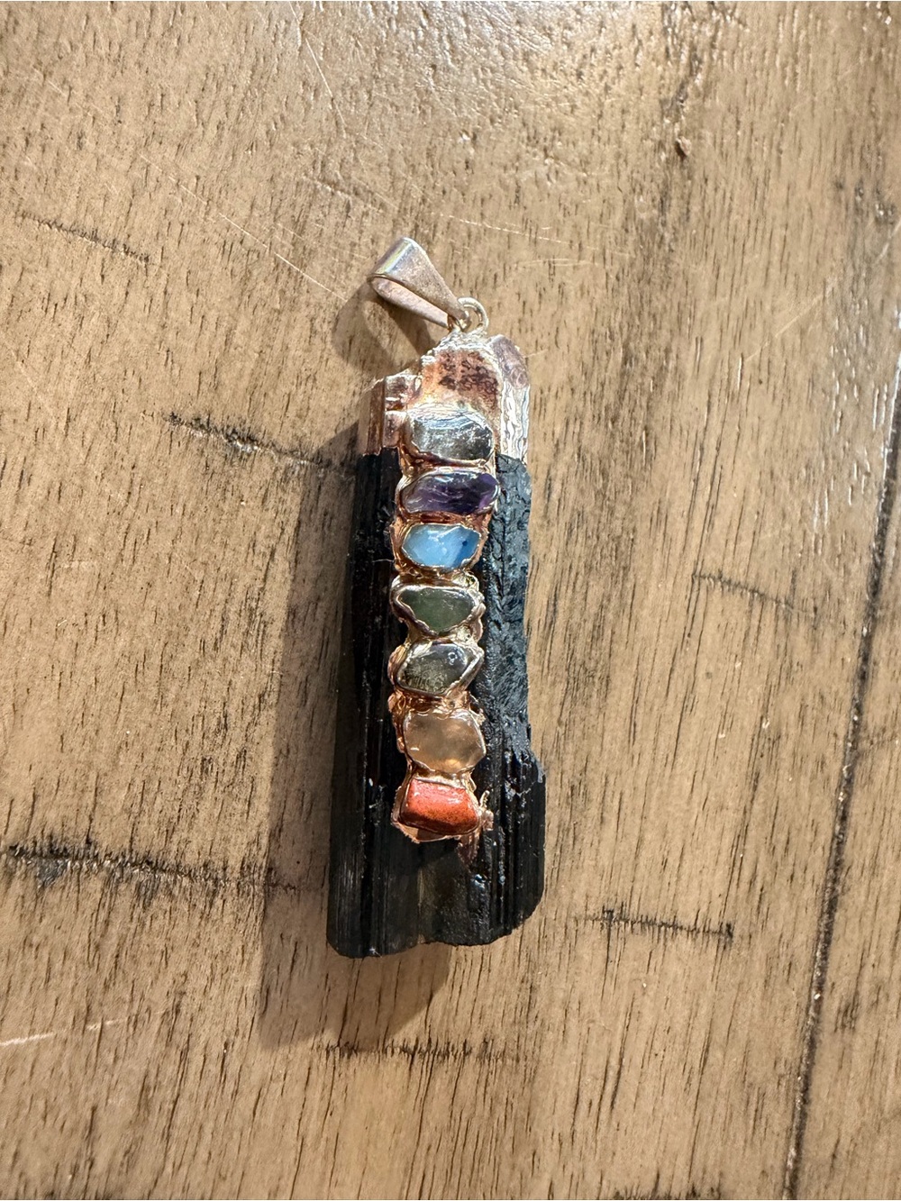 Multi-Gem Chakra Black Stone Pendant